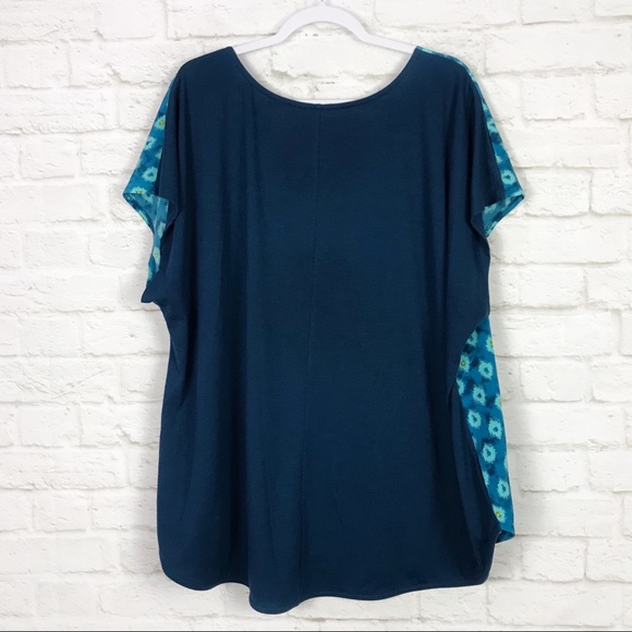 Lane Bryant Ikat Printed Cap Sleeve Scoop Neck Top - Picture 4 of 5